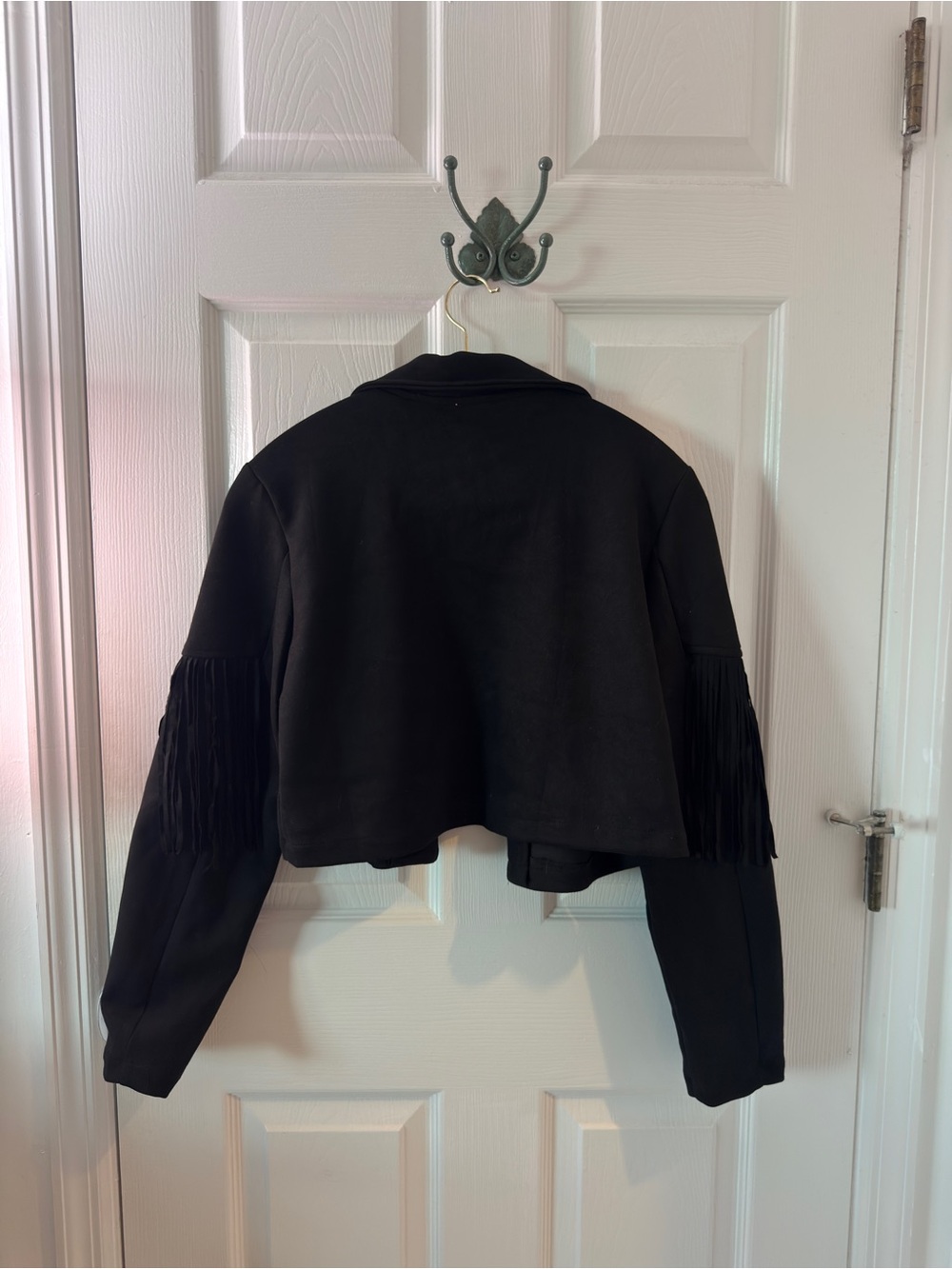 miami Black Cropped Fringe Leather Jacket - Picture 2 of 3